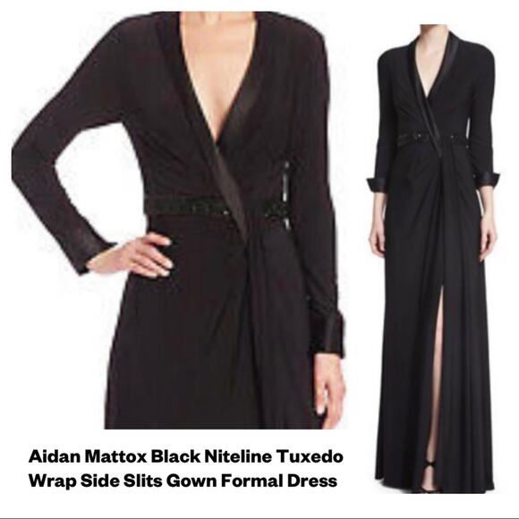 Aidan Mattox tuxedo wrap gown black - Picture 1 of 7